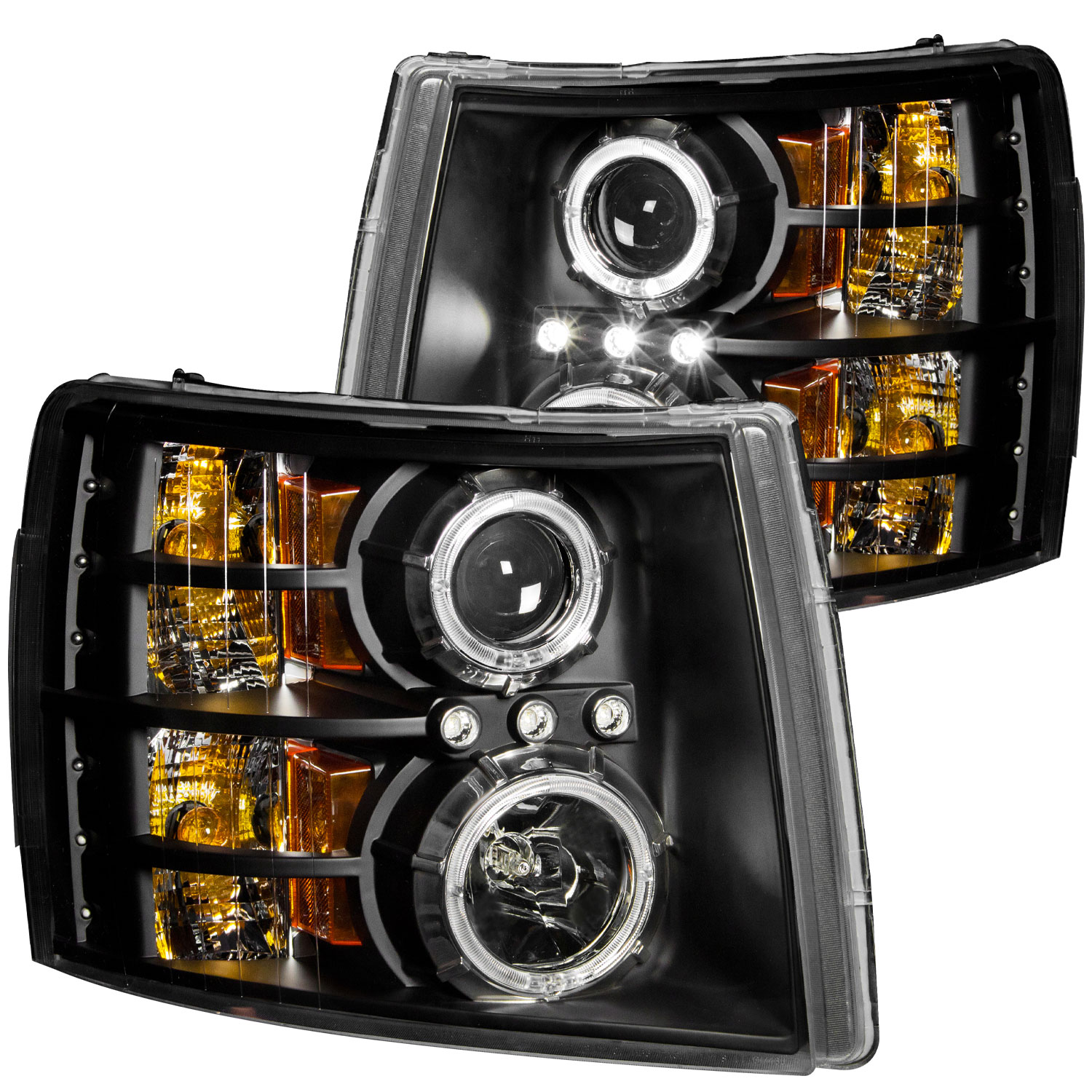 ANZO 111200 | USA Chevrolet Silverado Hd Projector Headlights W/ Halo Black; 2007-2014