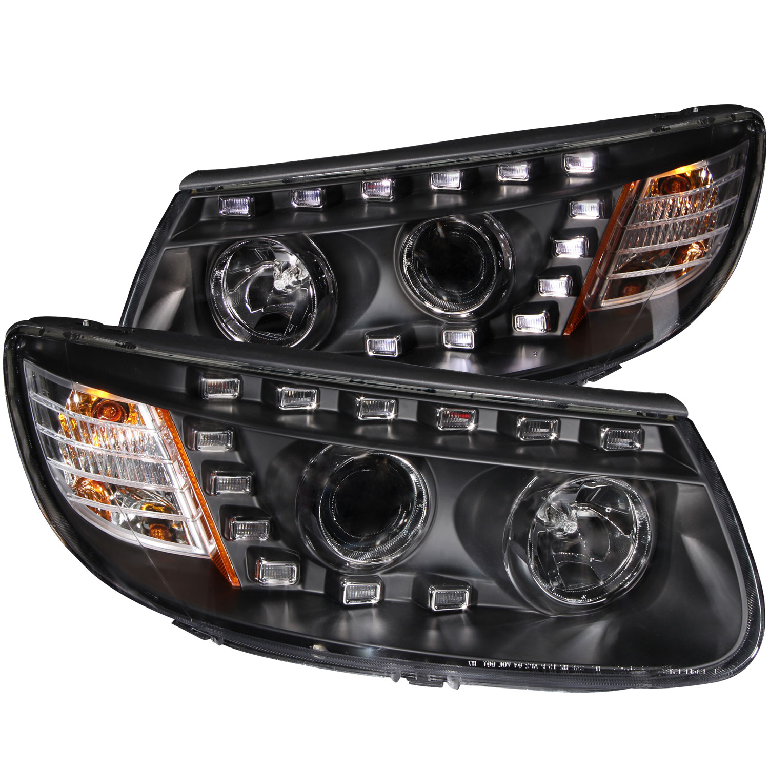 ANZO 111237 | USA Hyundai Santa Fe Projector Headlights W/ Led Black; 2007-2007