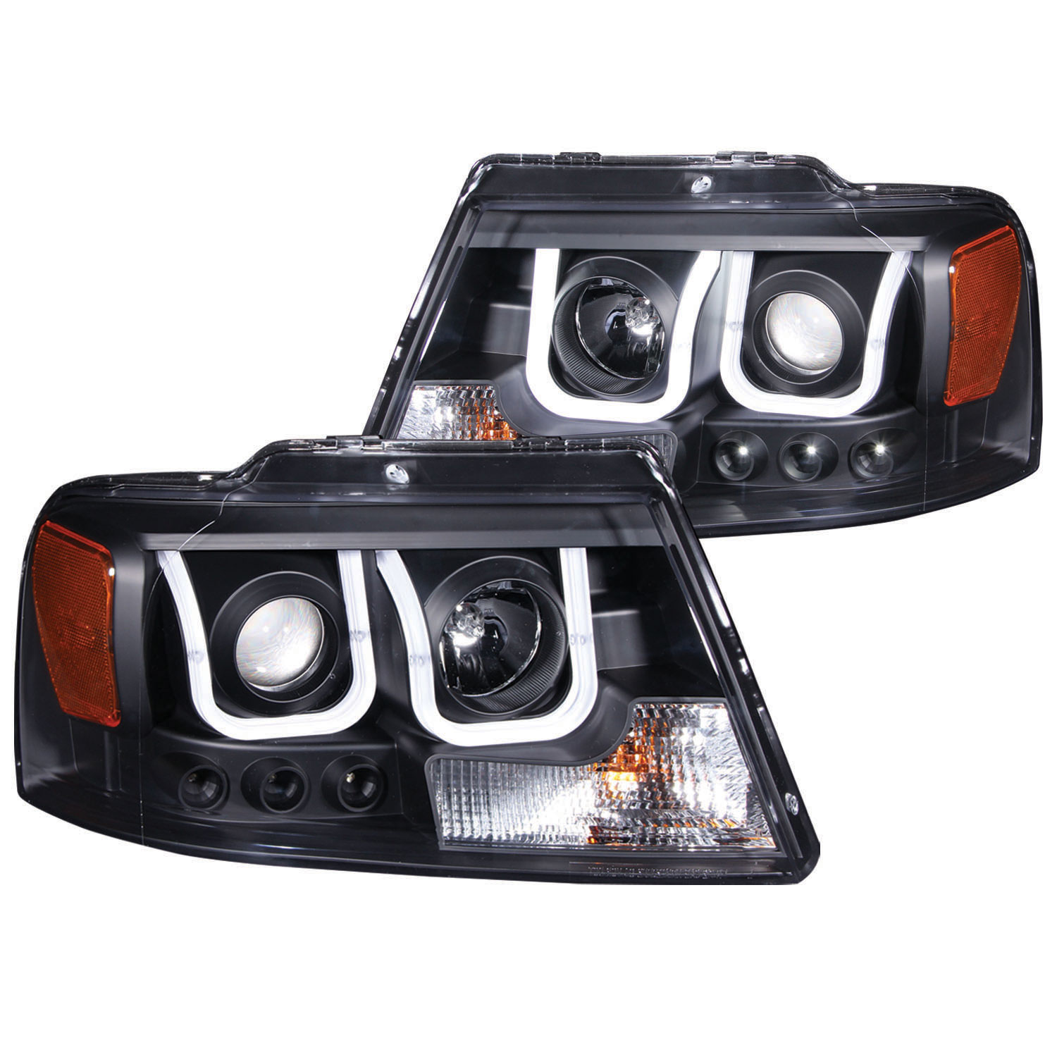 ANZO 111288 | USA Ford F-150 Projector Headlights W/ U-Bar Black; 2004-2008