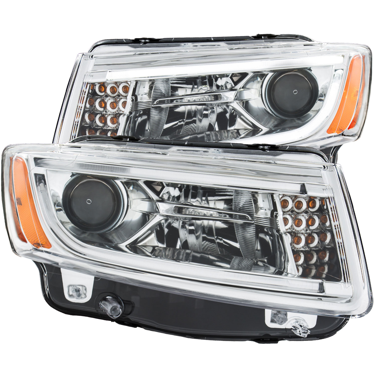 ANZO 111328 | USA Jeep Grand Cherokee Projector Headlights W/ Plank Style Design Chrome; 2014-2015