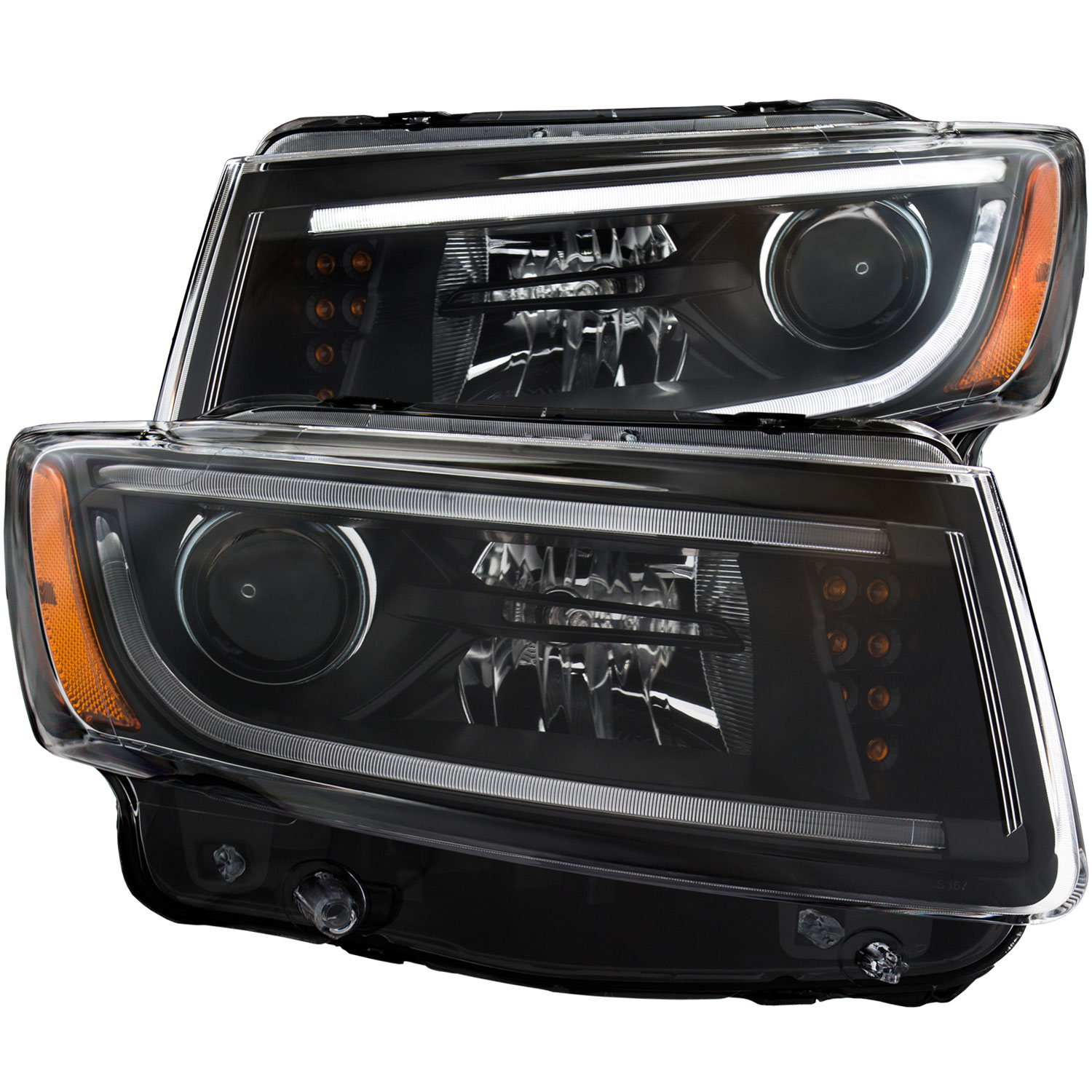 ANZO 111329 | USA Jeep Grand Cherokee Projector Headlights W/ Plank Style Design Black; 2014-2015