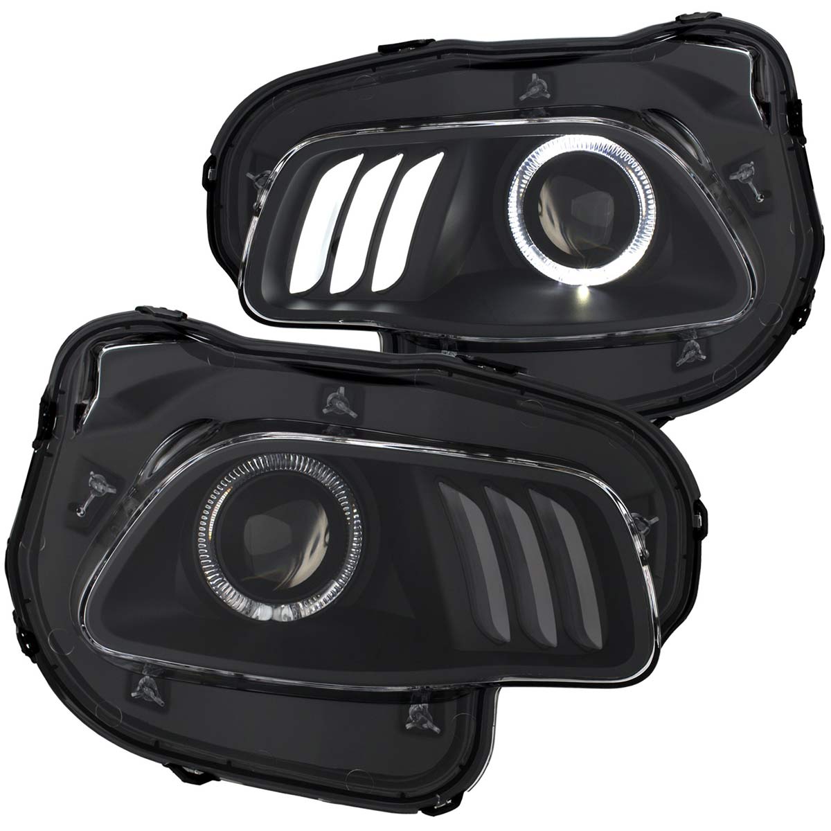 ANZO 111353 | USA Jeep Cherokee Projector Headlights Black Clear W/ White & Red; 2014-2017