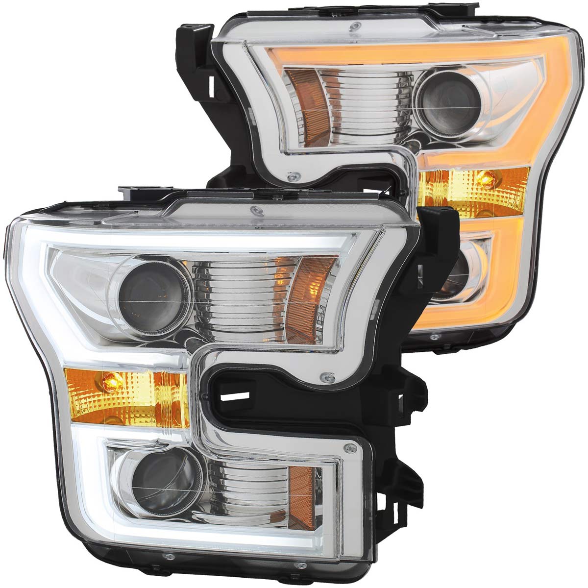 ANZO 111358 | USA Ford F-150 Projector Headlights W/ Plank Style Switchback Chrome W/ Amber; 2015-2017