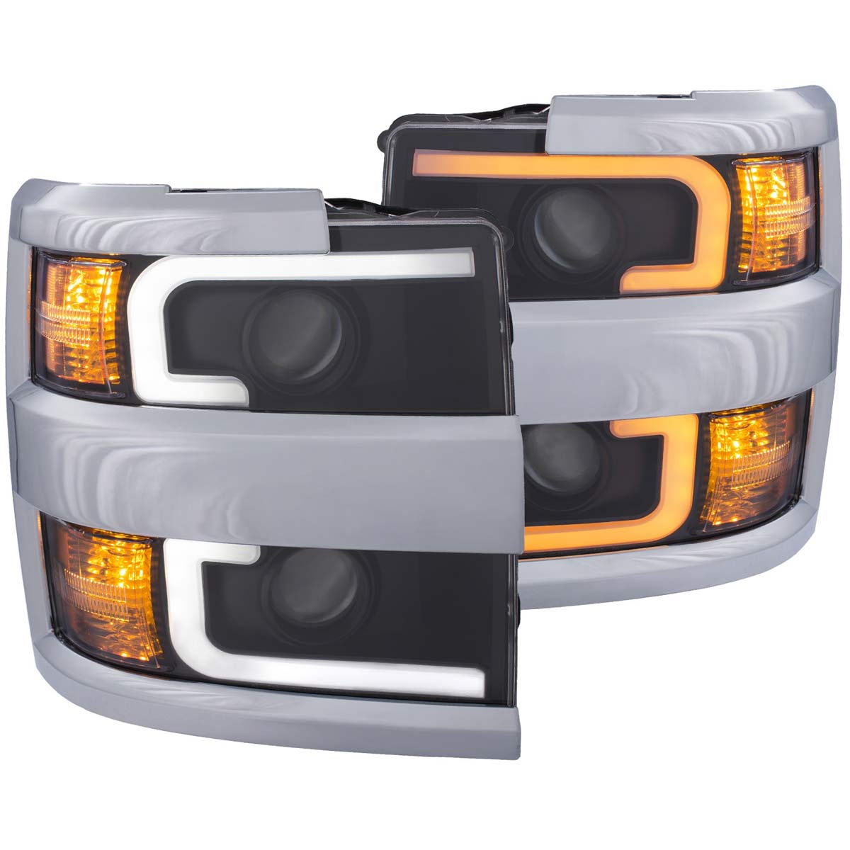 ANZO 111365 | USA Chevrolet Silverado Hd Projector Headlights W/ Plank Style Switchback Black W/ Amber (Chrome Rim); 2015-2017