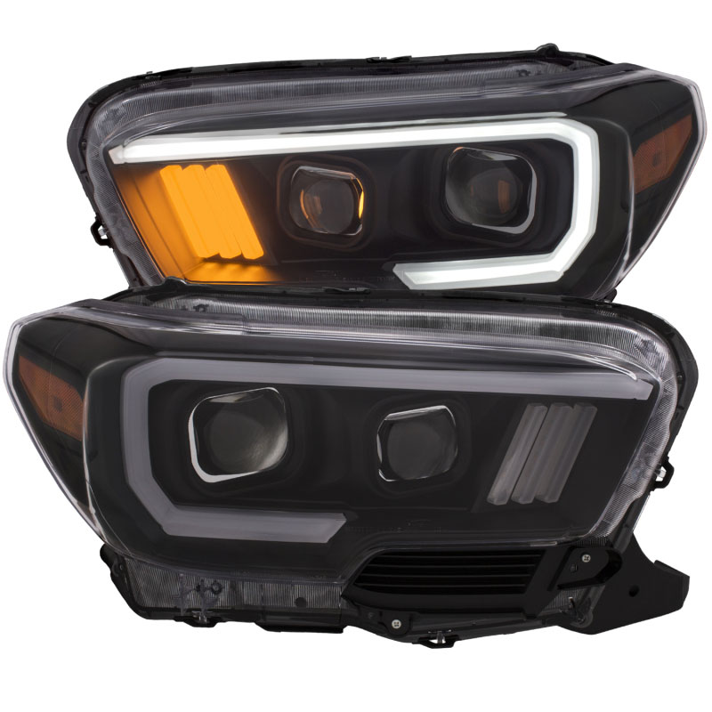 ANZO 111377 | USA Toyota Tacoma Projector Headlights w/ Plank Style Design Black / Amber; 2016-2018