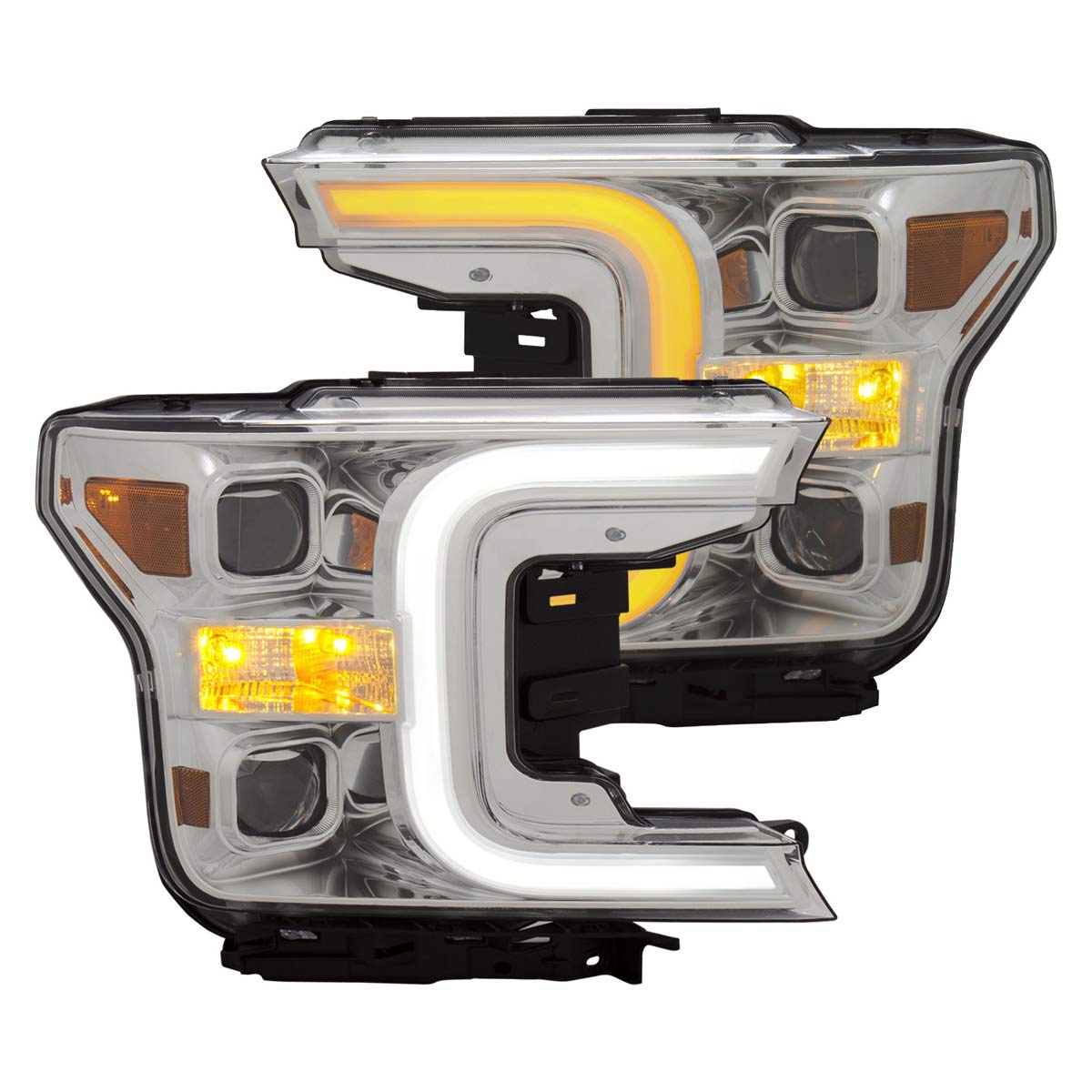 ANZO 111399 | USA Ford F-150 Projector Headlights W/ Plank Style Switchback Chrome W/ Amber; 2017-2018