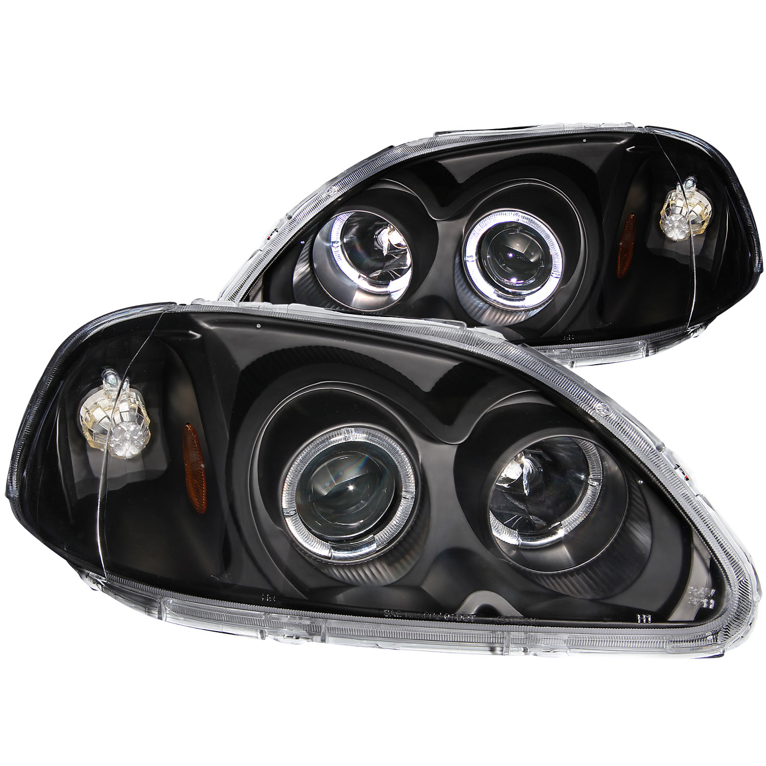 ANZO 121068 | USA Honda Civic Projector Headlights W/ Halo Black; 1996-1998