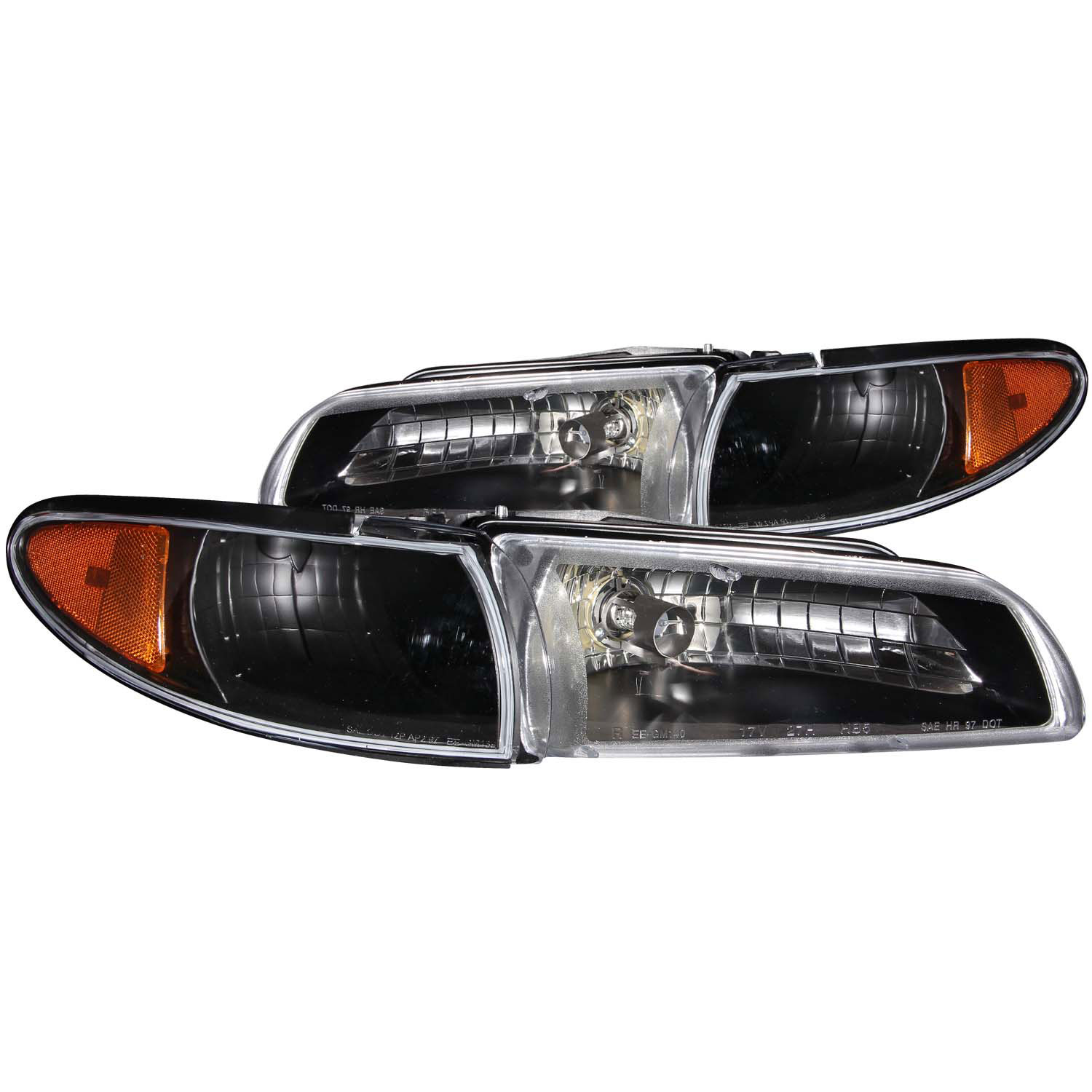 ANZO 121201 | USA Pontiac Grand Prix Crystal Headlights Black; 1997-2003