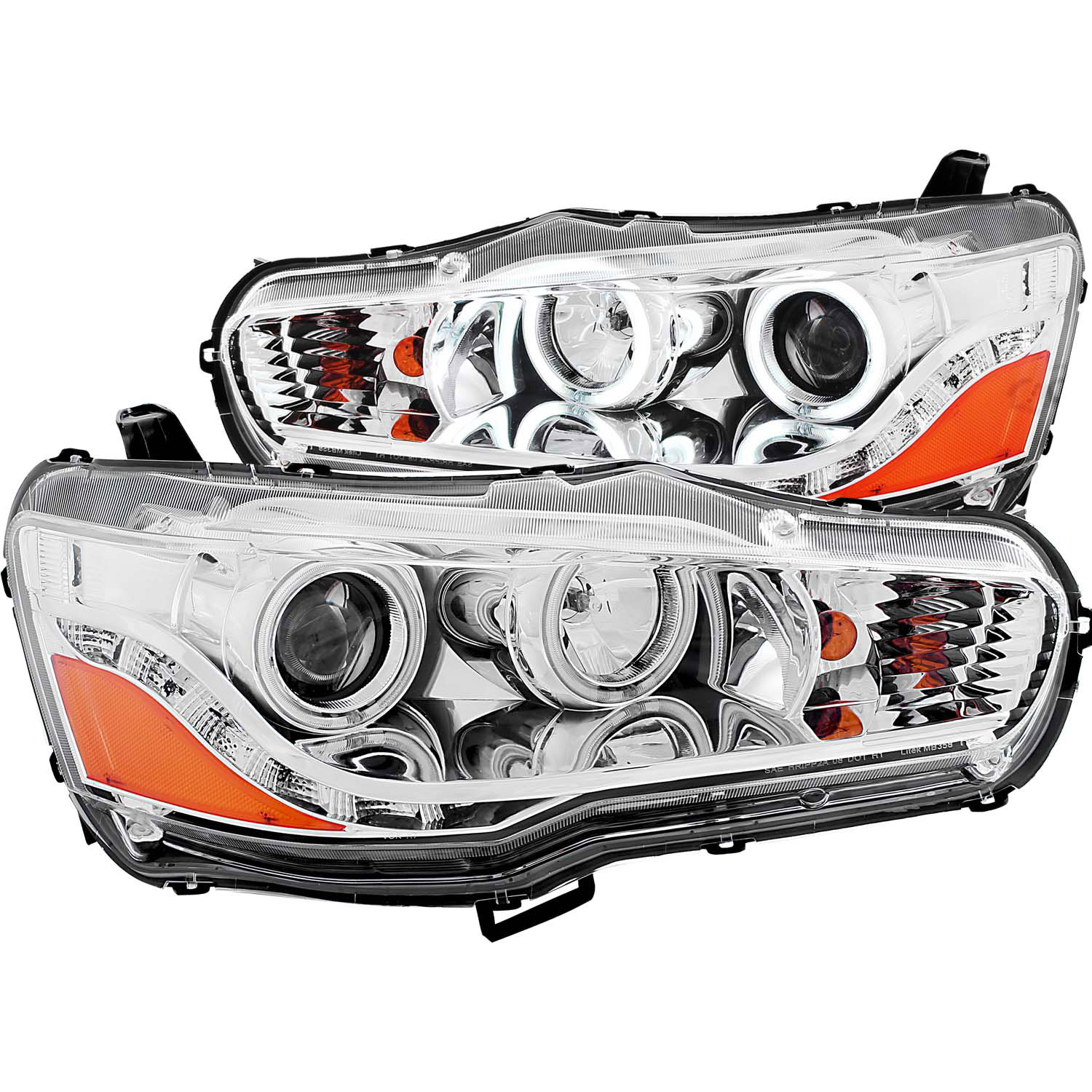 ANZO 121427 | USA Mitsubishi Lancer Projector Headlights W/ Halo Chrome (Ccfl); 2008-2015