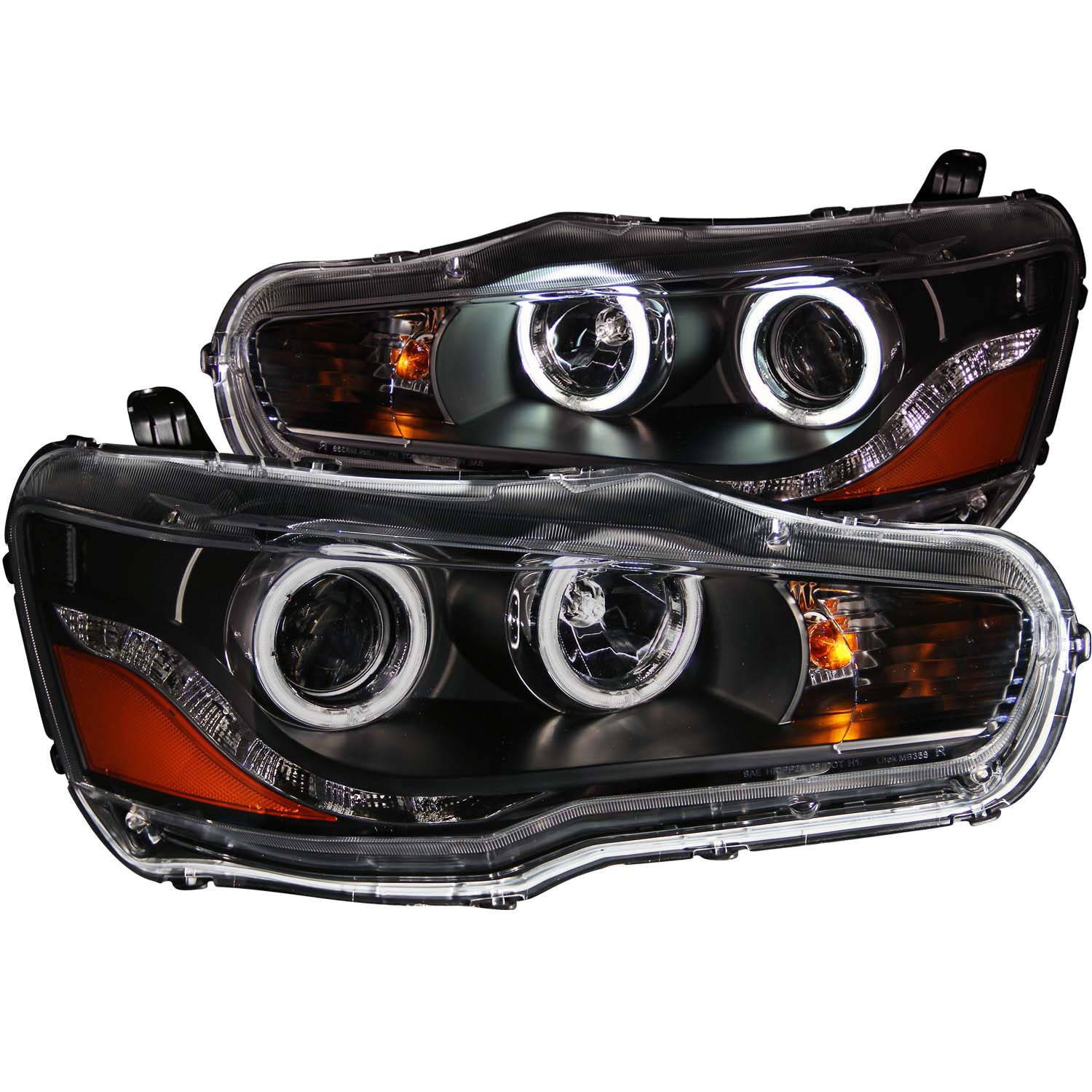 ANZO 121428 | USA Mitsubishi Lancer Projector Headlights W/ Halo Black (Ccfl); 2008-2015