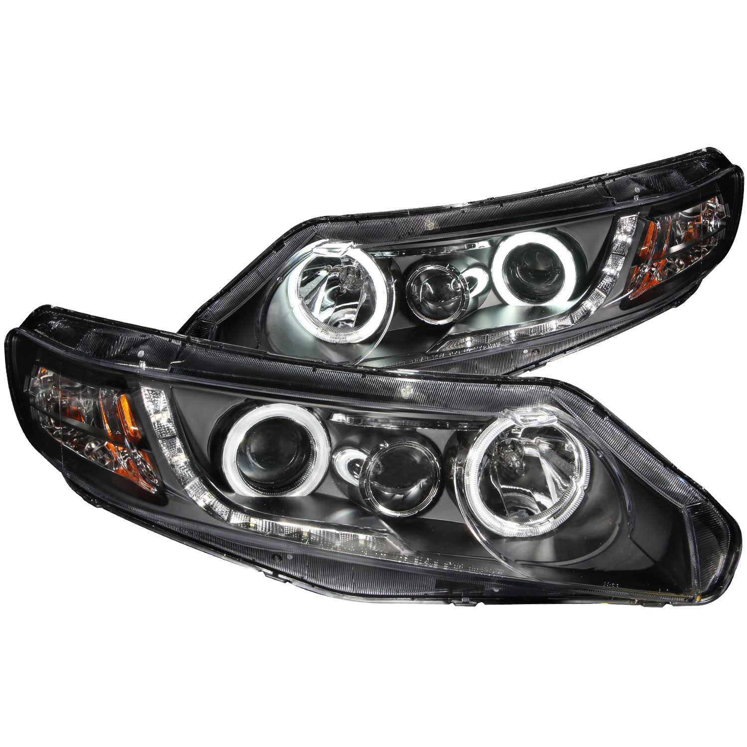 ANZO 121454 | USA Honda Civic 4dr Projector Headlights W/ Halo Black (Ccfl); 2006-2011