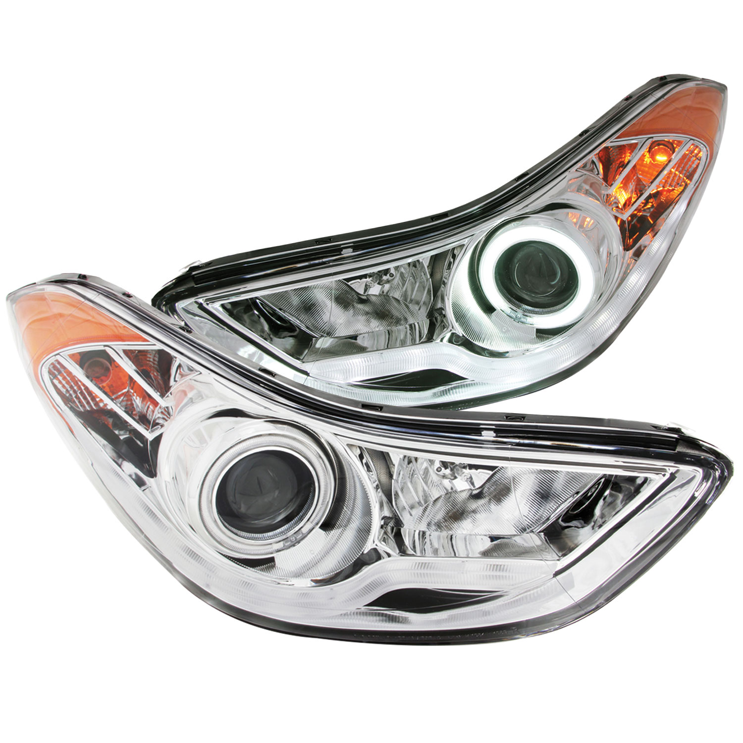 ANZO 121455 | USA Hyundai Elantra Projector Headlights W/ Halo Chrome (Ccfl); 2011-2014