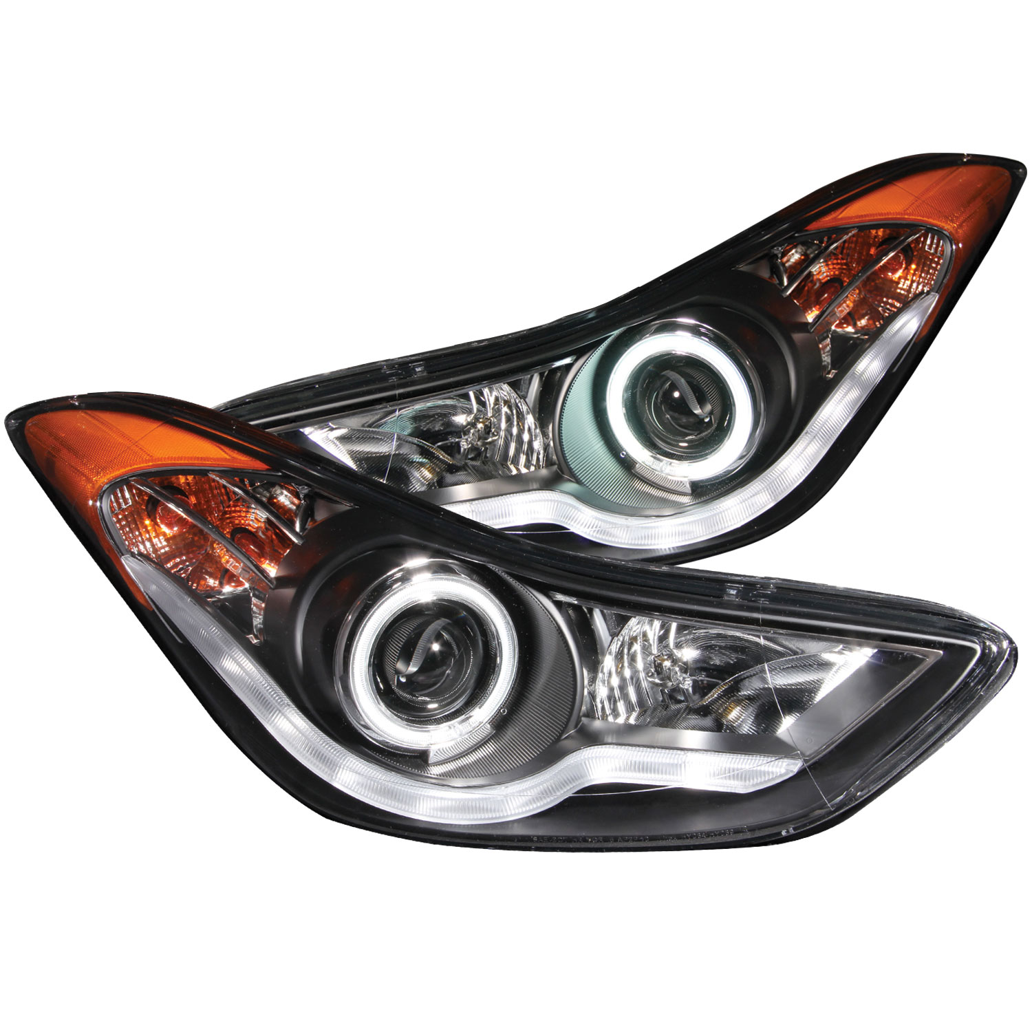 ANZO 121456 | USA Hyundai Elantra Projector Headlights W/ Halo Black (Ccfl); 2011-2014