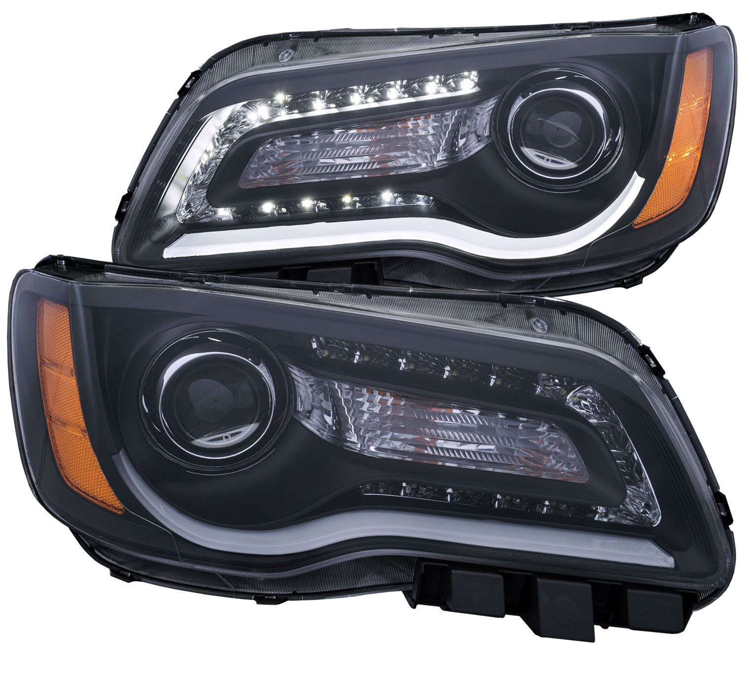 ANZO 121495 | USA Chrysler 300 Projector Headlights W/ Plank Style Design Black; 2011-2014