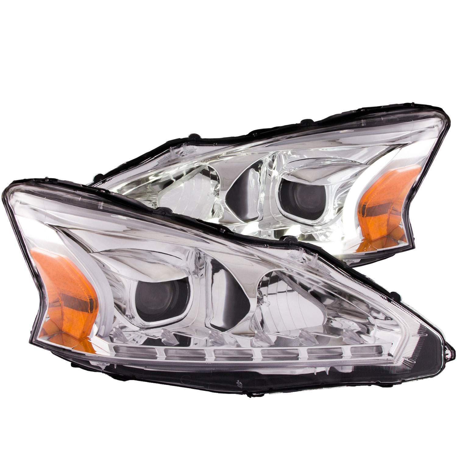 ANZO 121501 | USA Nissan Altima Projector Headlights W/ Plank Style Design Chrome; 2013-2014