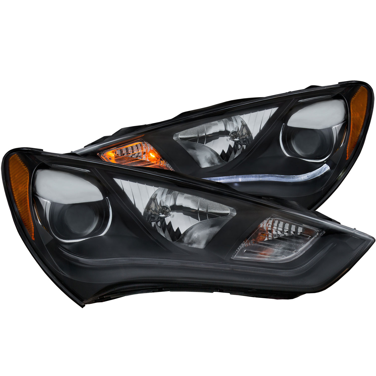 ANZO 121511 | USA Hyundai Genesis 2dr Projector Headlights W/ Plank Style Design Black (Hid Compatible); 2013-2015