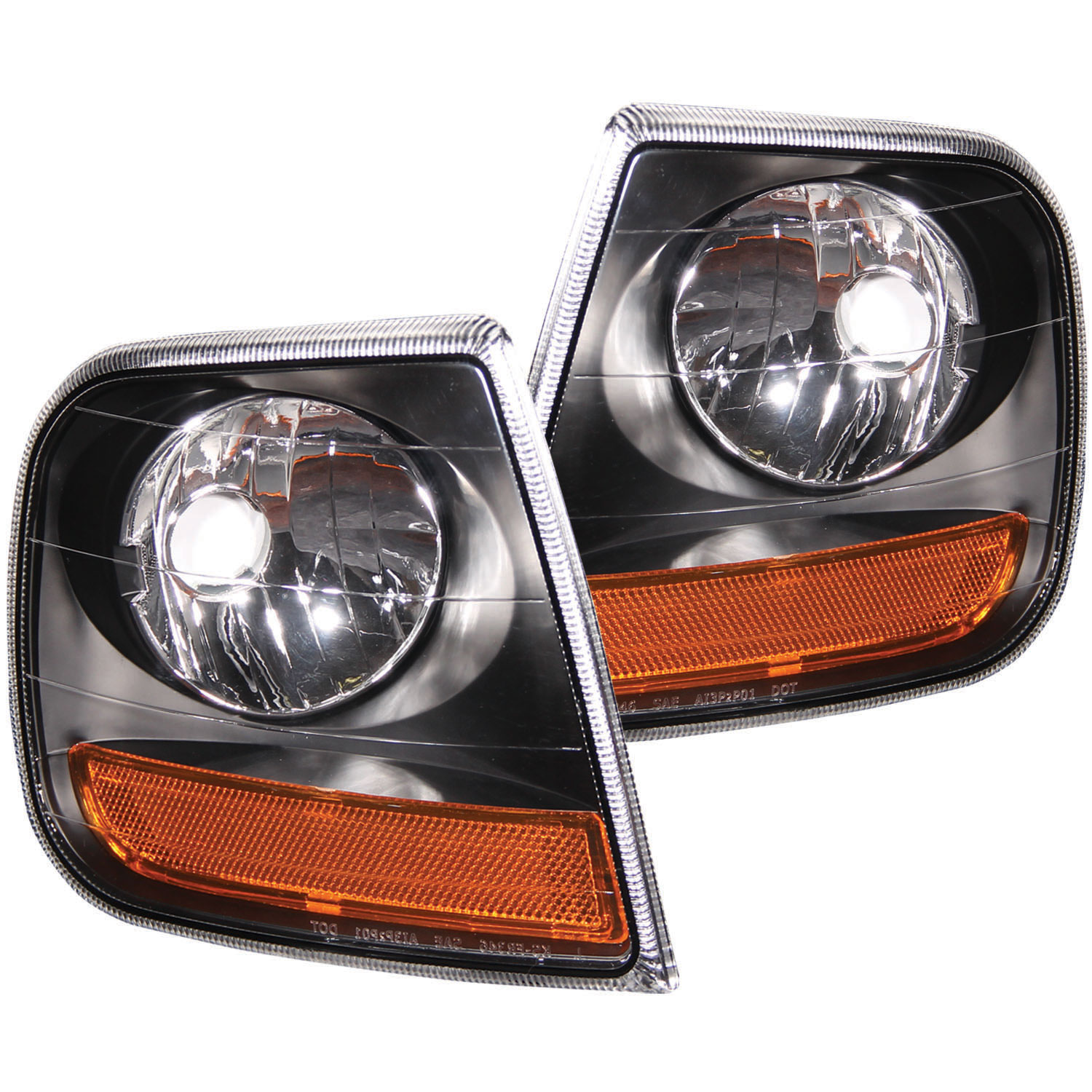 ANZO 521040 | USA Ford Expedition Harley - Davidson Style Corner Lights Black W/ Amber Reflector; 1997-2003