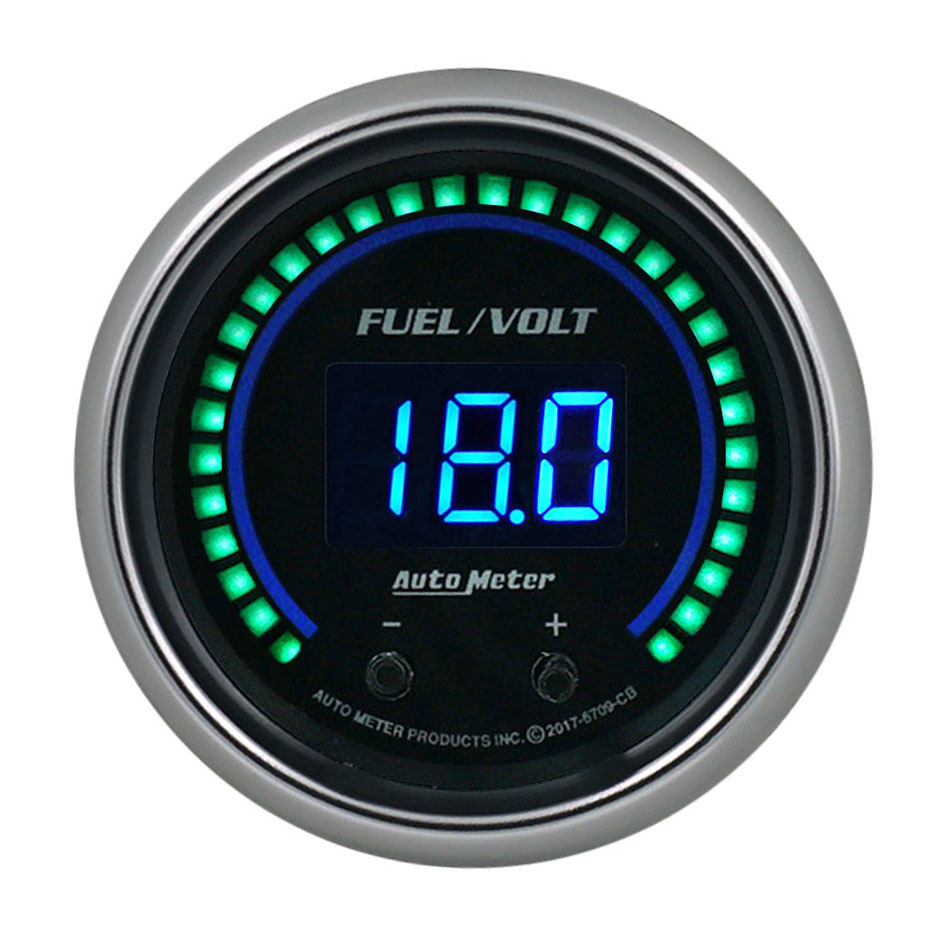 AutoMeter 6709-CB | Autometer 52.4mm Black Switchable 0-100 Fuel Level / 8-18V Voltmeter Cobalt Elite Digital Gauge; 2018-2018