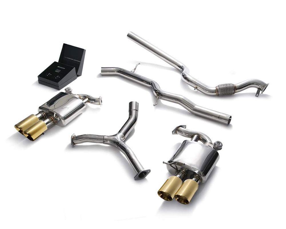 Armytrix AU944-QS11G | ARMYTRIX Stainless Steel Valvetronic Catback Exhaust System Audi A4 Quad Gold Tips; 2016-2020