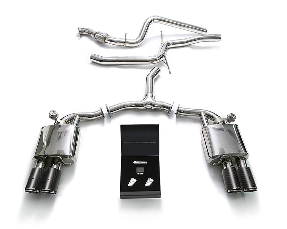 Armytrix AU952-QC11 | ARMYTRIX Stainless Steel Valvetronic Catback Exhaust System Quad Carbon Tips Audi A5; 2016-2020