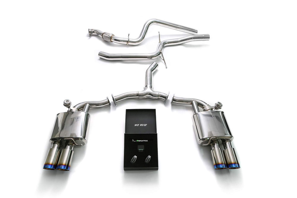 Armytrix AU952-QS11B | ARMYTRIX Stainless Steel Valvetronic Catback Exhaust System Quad Blue Coated Tips Audi A5; 2016-2020