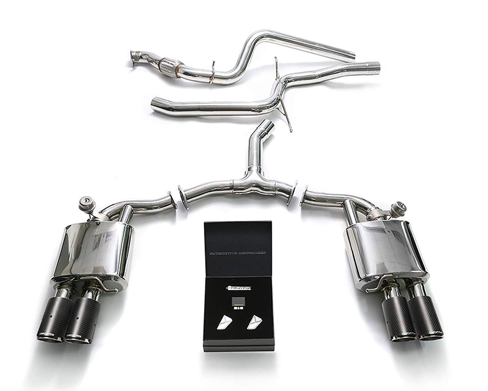 Armytrix AU954-QC11 | ARMYTRIX Stainless Steel Valvetronic Catback Exhaust System Quad Carbon Tips Audi A5; 2016-2020