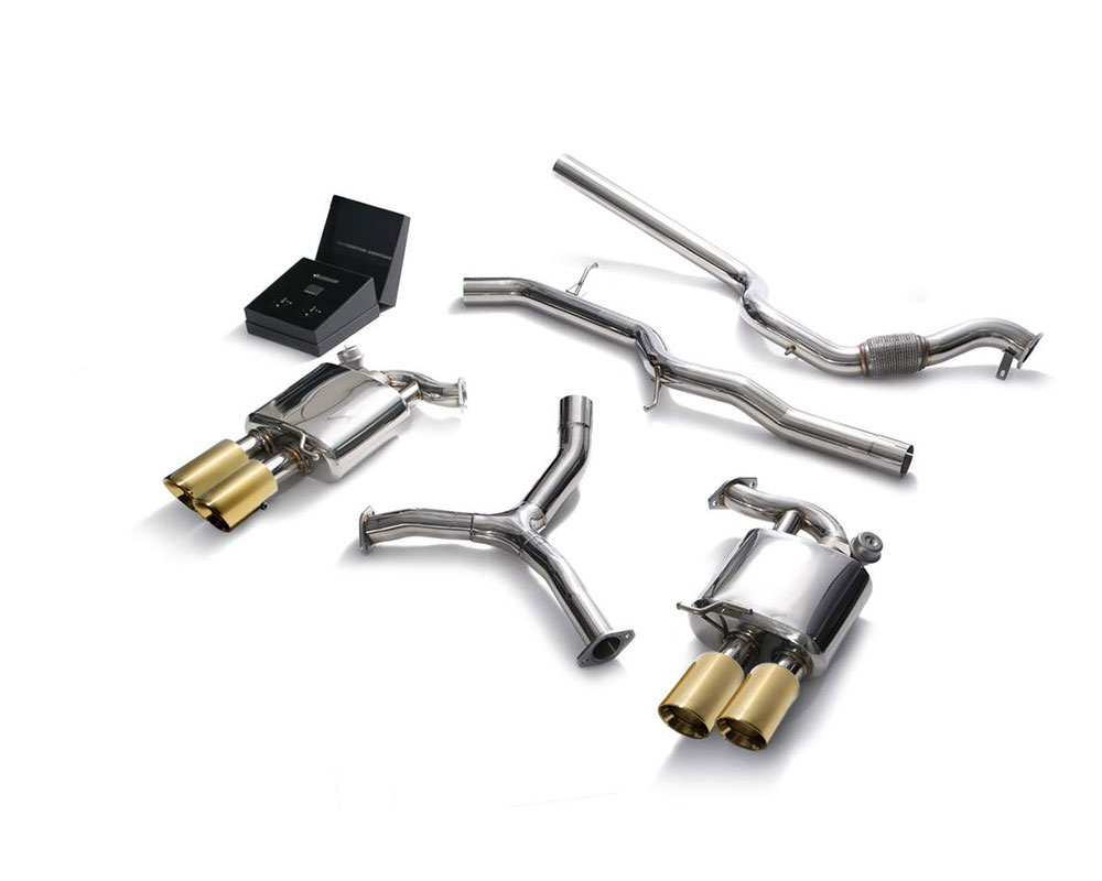 Armytrix AU954-QS11G | ARMYTRIX Stainless Steel Valvetronic Catback Exhaust System Quad Gold Tips Audi A5; 2016-2020