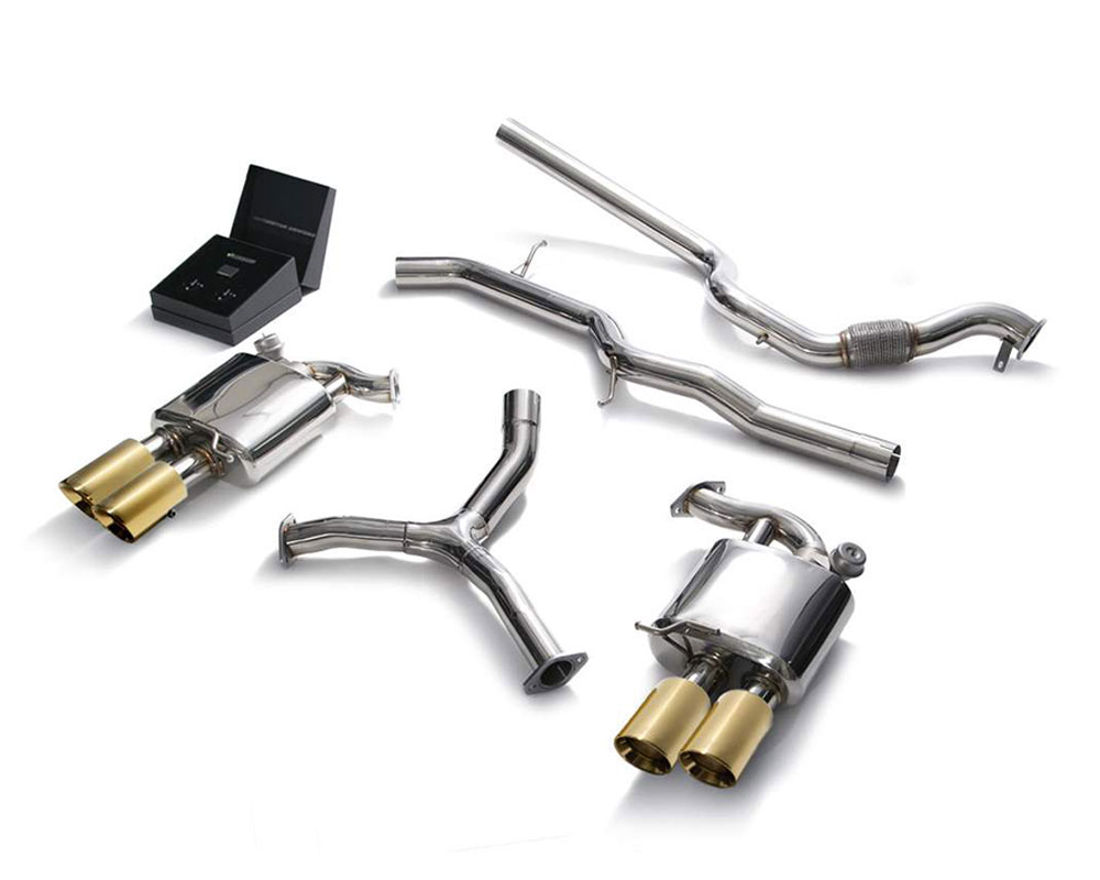 Armytrix AU9C4-QS11G | ARMYTRIX Stainless Steel Valvetronic Catback Exhaust System Quad Gold Tips Audi A5; 2016-2020