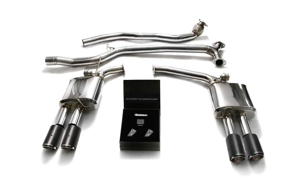 Armytrix AUB82-QC11 | ARMYTRIX Stainless Steel Valvetronic Catback Exhaust System Audi A5 Quattro Quad Carbon Tips; 2008-2015