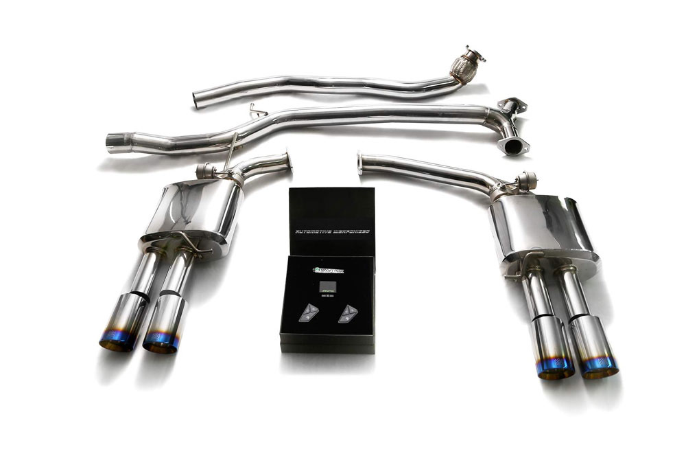 Armytrix AUB82-QS11B | ARMYTRIX Stainless Steel Valvetronic Catback Exhaust System Audi A5 Quattro Quad Blue Tips; 2008-2015