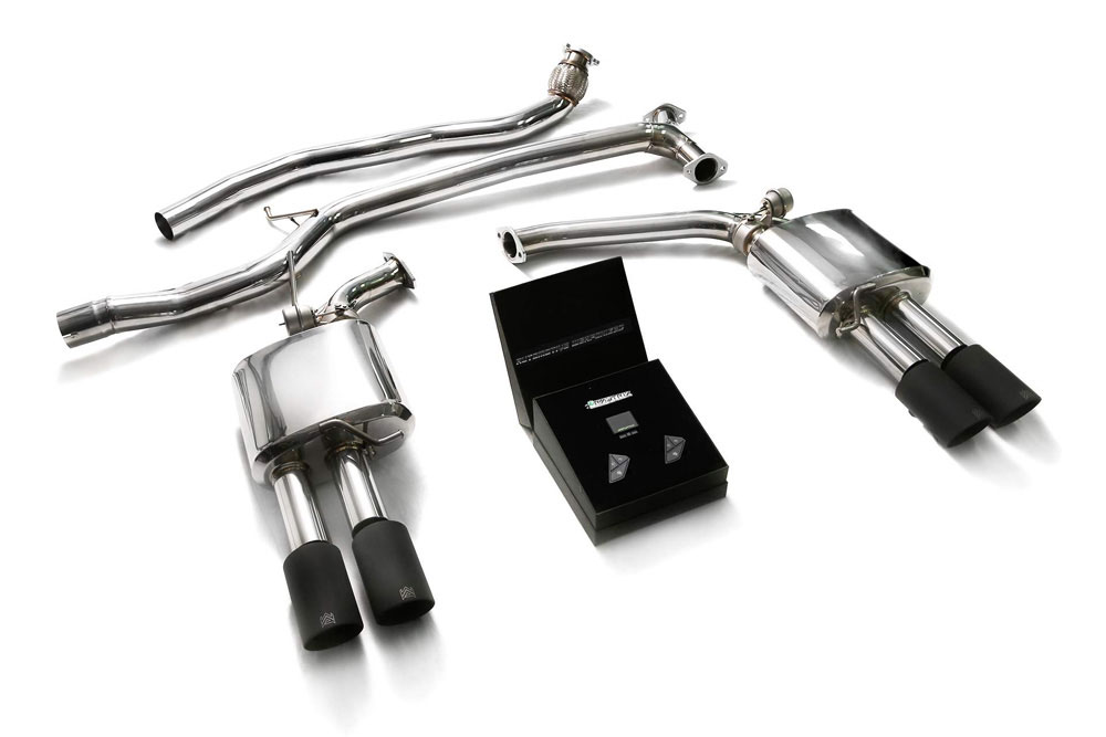 Armytrix AUB82-QS11M | ARMYTRIX Stainless Steel Valvetronic Catback Exhaust System Audi A5 Quattro Quad Matte Black Tips; 2008-2015