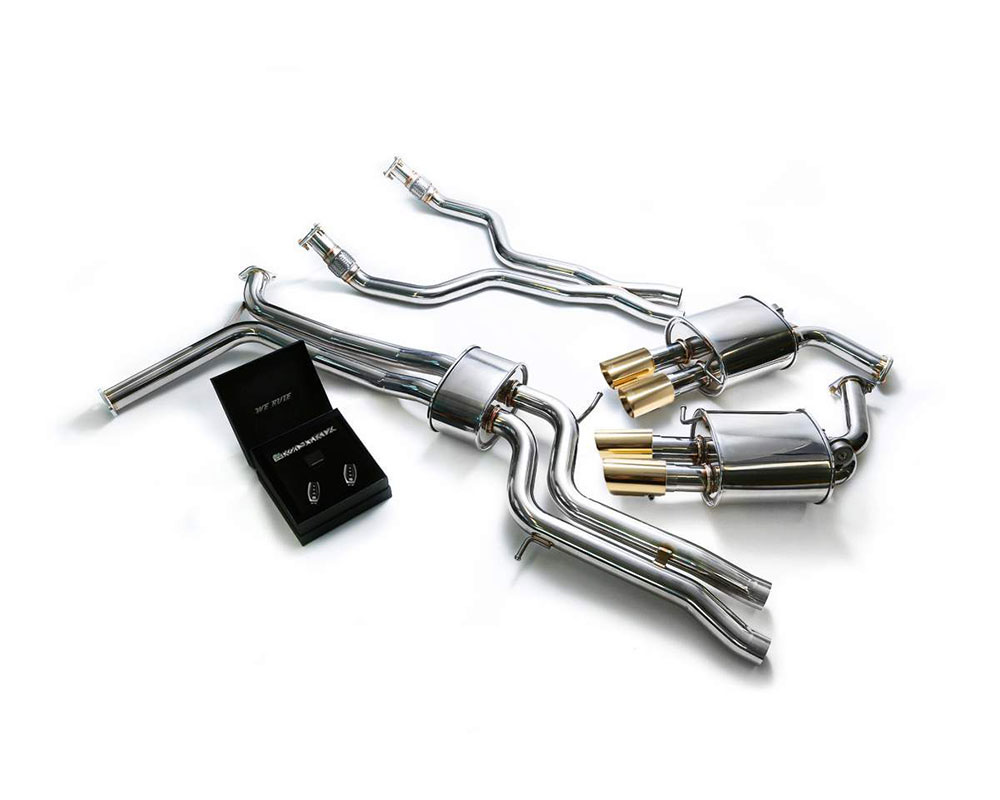 Armytrix AUC7T-QS11G | ARMYTRIX Stainless Steel Valvetronic Catback Exhaust System Audi A6 C7 Quad Gold Tips; 2011-2018