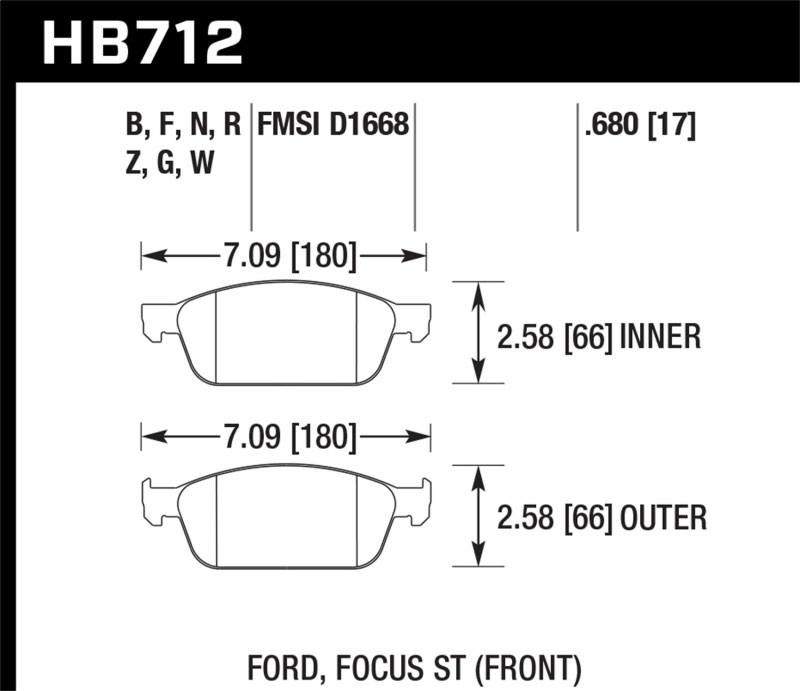 Hawk Performance HB712N.680 | Hawk 13 Ford Focus HP+ Front Street Brake Pads; 2013-2013