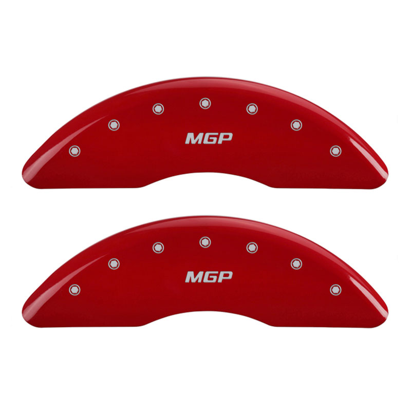 MGP 35026SMGPRD | MGP 4 Caliper Covers Engraved Front & Rear MGP Red Finish Silver Characters 2017 Cadillac CT6; 2016-2017