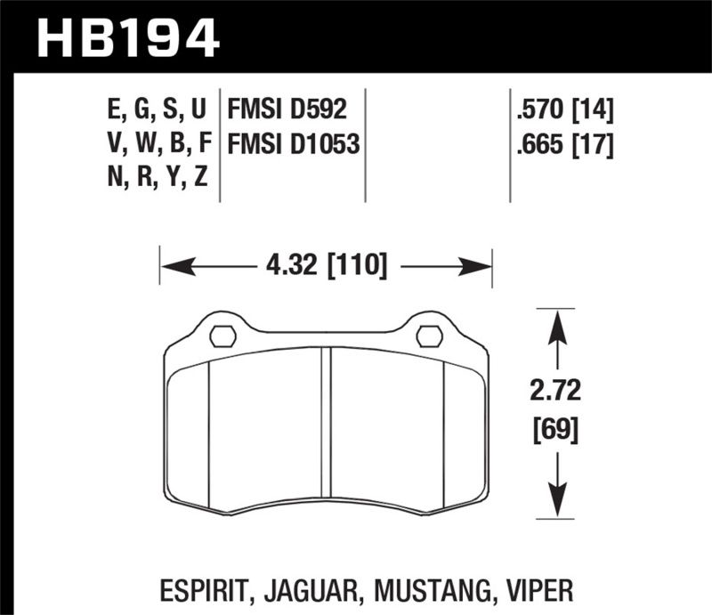 Hawk Performance hb194b.665 | Hawk 92-02 Dodge Viper HPS 5.0 Front Brake Pads; 1992-2002