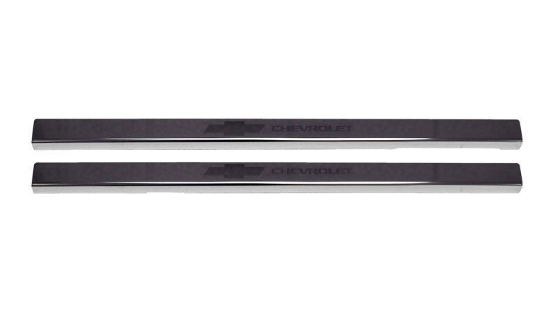 Putco 95181bpgm-1 | 2020 Chevy Silverado LD/HD Double/Regular Cab w/ Bow Tie Etching (2pcs) Black Platinum Door Sills; 2020-2022