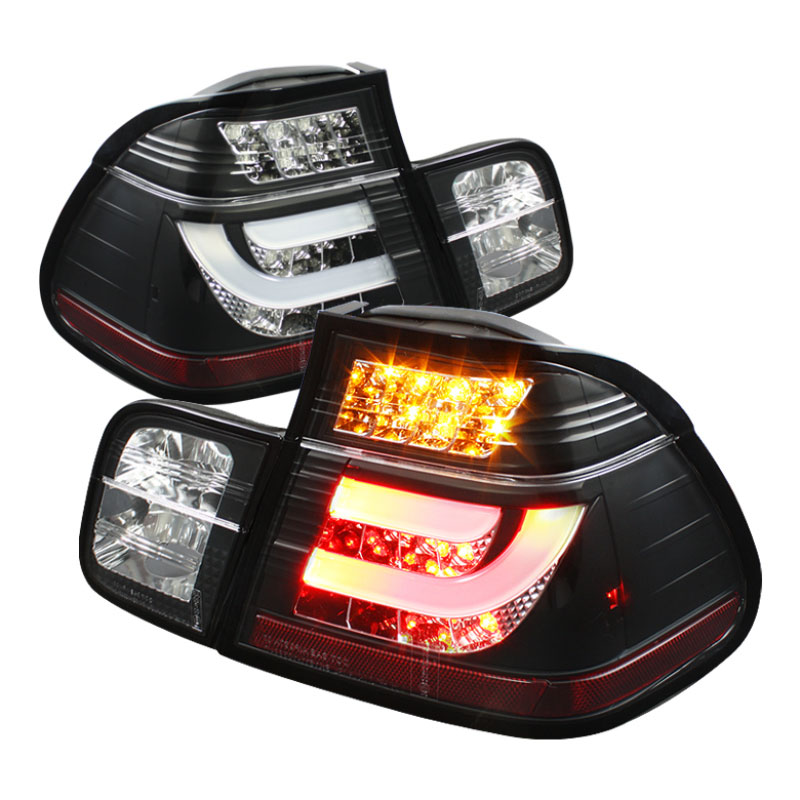 SPYDER 5037695 | Spyder BMW E46 3-Series 4Dr Light Bar Style LED Tail Lights - Black - (ALT-YD-BE4699-4D-LBLED-BK); 1999-2001