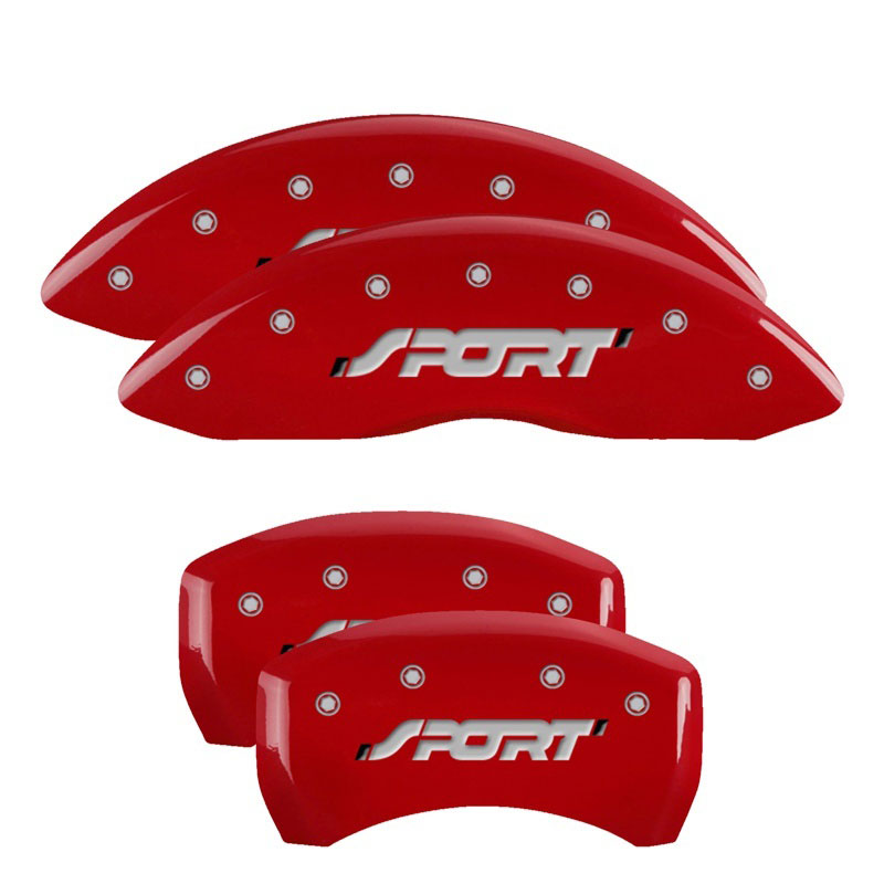 MGP 10229SSPORD | 4 Caliper Covers Engraved Front & Rear SPORT Red finish silver ch; 2019-2019