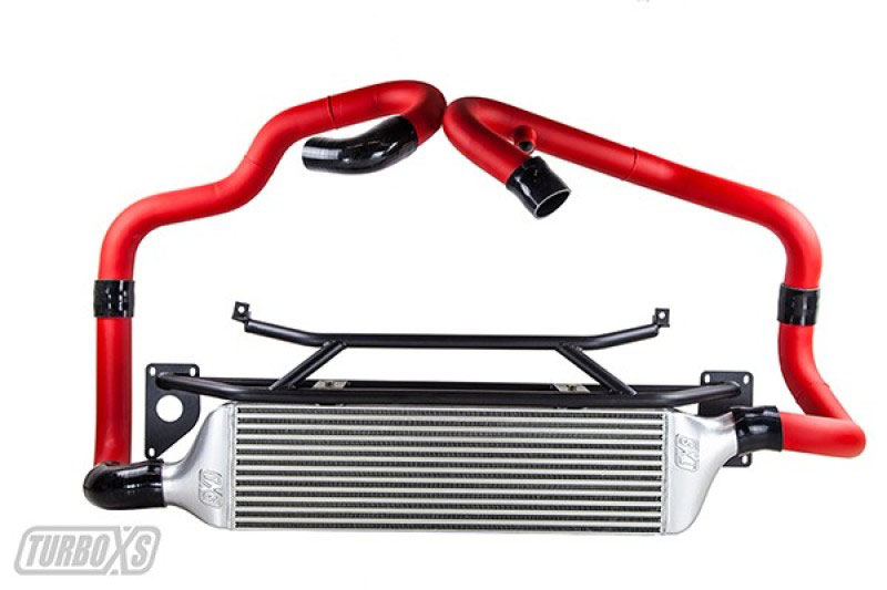 Turbo XS STI15-FMIC-RED | TurboXS Front Mount Intercooler Kit; Wrinkle Red Powder Coated Pipes Subaru STi; 2015-2019