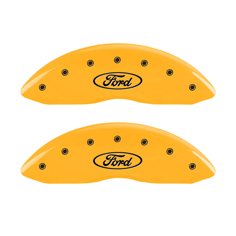 MGP 10146SFRDYL | 4 Caliper Covers Engraved F & R Oval Logo/Ford Yellow Finish Black Char 2005 Ford Excursion; 2003-2005