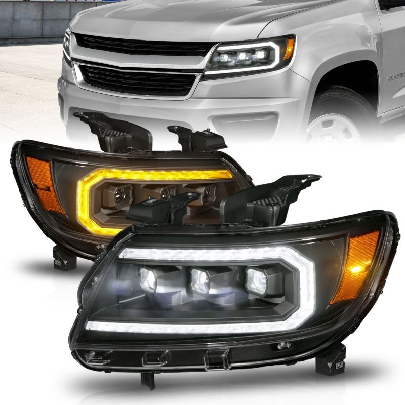 ANZO 111615 | 15-22 Chevrolet Colorado Full LED Projector Headlights w/ Initiation & Sequential - Black; 2015-2022