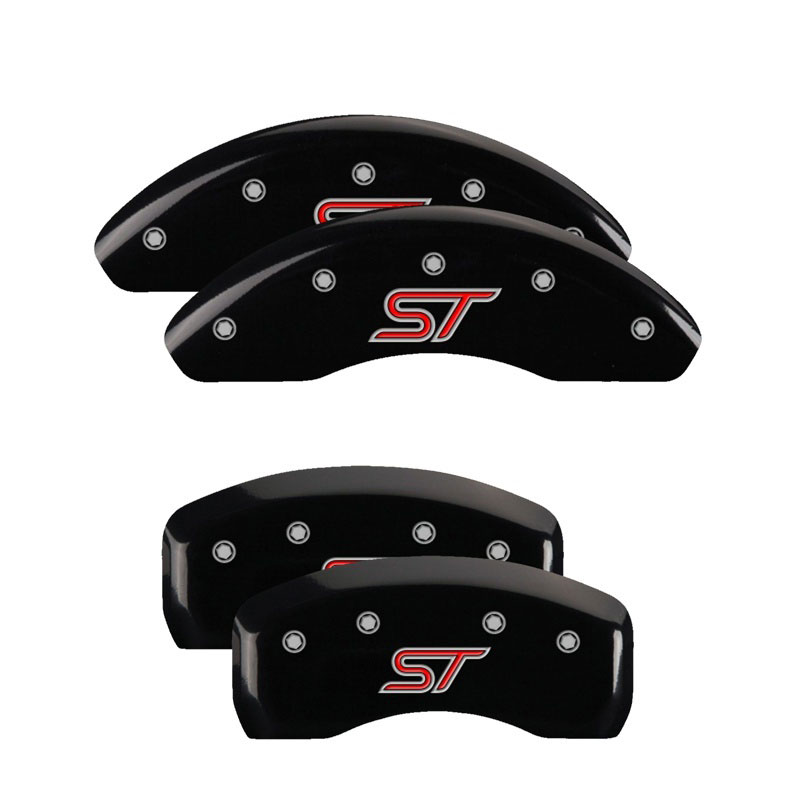 MGP 10236SSTOBK | 4 Caliper Covers Engraved Front & Rear ST Black finish silver ch; 2014-2017