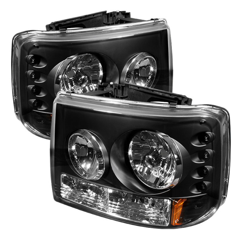 SPYDER 5012449 | Spyder Chevy Suburban 1500/2500 1PC W/ Bumper Lights LED Crystal Headlights - Black - (HD-YD-CS99-1PC-AM-BK); 2000-2006