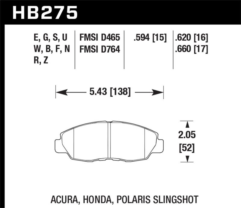 Hawk Performance hb275d620 | Hawk 97-98 Acura CL 2.2L Base Front ER-1 Brake Pads; 1997-1998