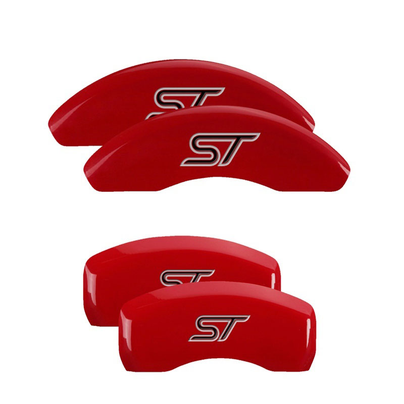 MGP 10236SST1RD | 4 Caliper Covers Engraved Front & Rear No bolts/ST Red finish silver ch; 2014-2017