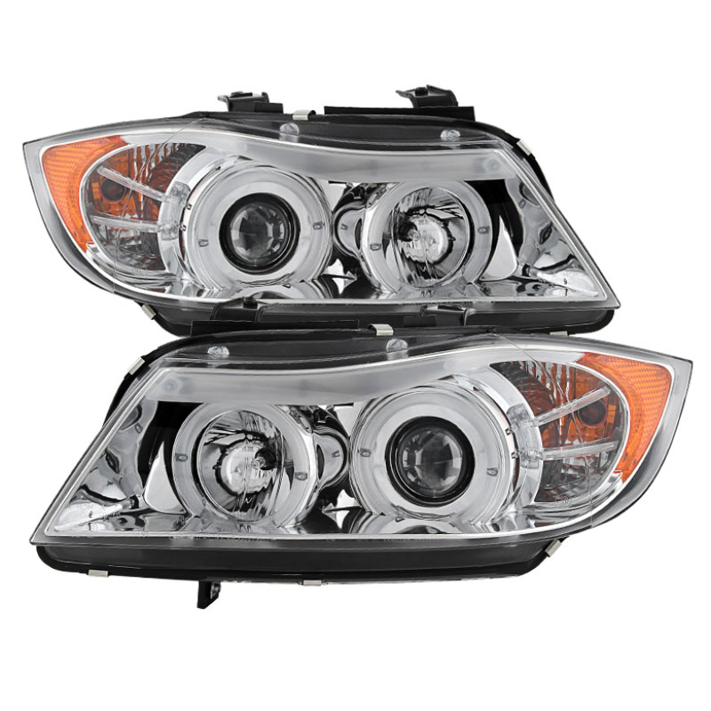 SPYDER 5009012 | Spyder BMW E90 3-Series 4Dr Halo Amber Eyebrow ( Replaceable Eyebrow Bulbs ) Projector Headlights - Chrome - (PRO-YD-BMWE9005-AM-C); 2006-2008