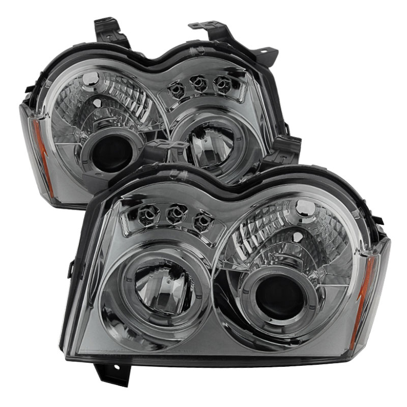 SPYDER 5011114 | Spyder Jeep Grand Cherokee Halo LED ( Replaceable LEDs ) Projector Headlights - Smoke - (PRO-YD-JGC05-HL-SMC); 2005-2007