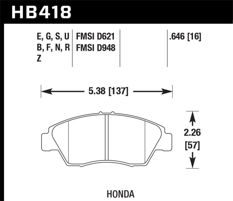 Hawk Performance hb418d646 | Hawk 13-14 Acura ILX 1.5L Hybrid Incl.Shims Pad Springs Front ER-1 Brake Pads; 2013-2014