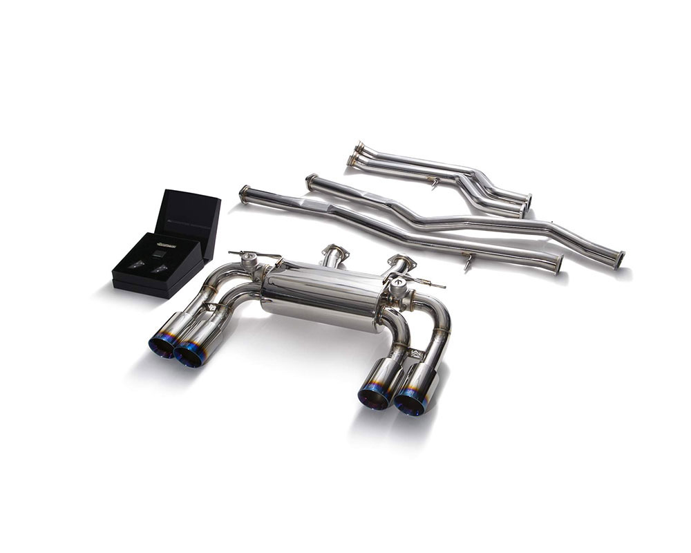 Armytrix BMF87-CQS38B | ARMYTRIX Stainless Steel Valvetronic Catback Exhaust System BMW M2 Competition F87/M2C with Quad Blue Tips; 2016-2020