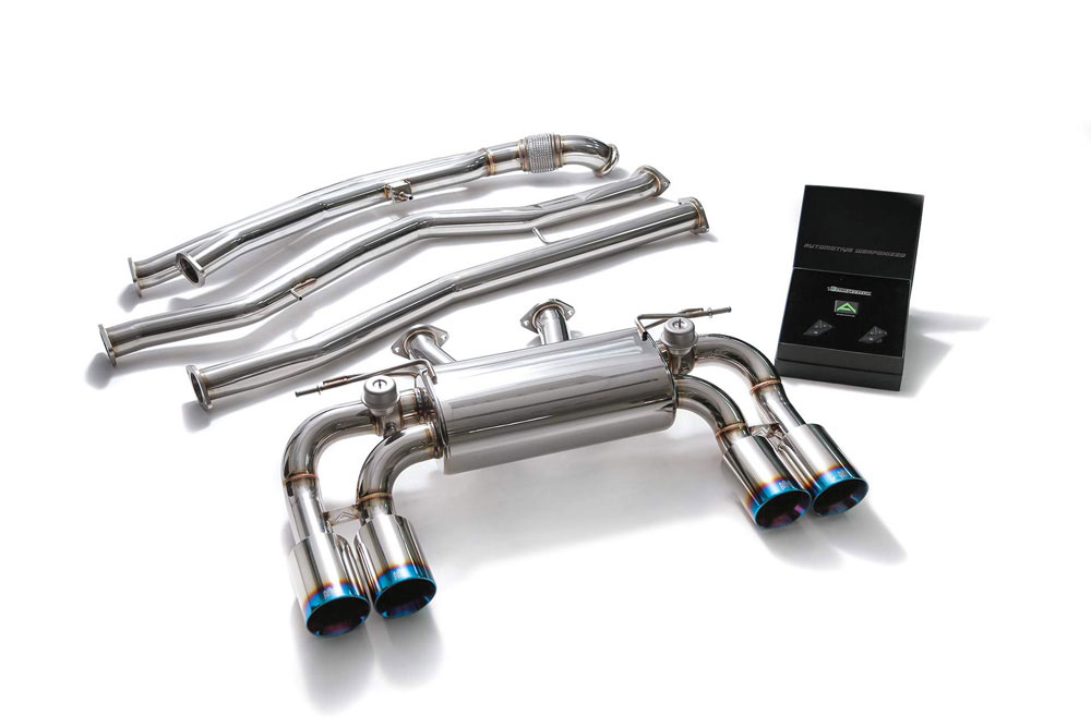 Armytrix BMF87-QS38B | ARMYTRIX Stainless Steel Valvetronic Catback Exhaust System BMW M2 F87 with Quad Blue Tips; 2016-2019